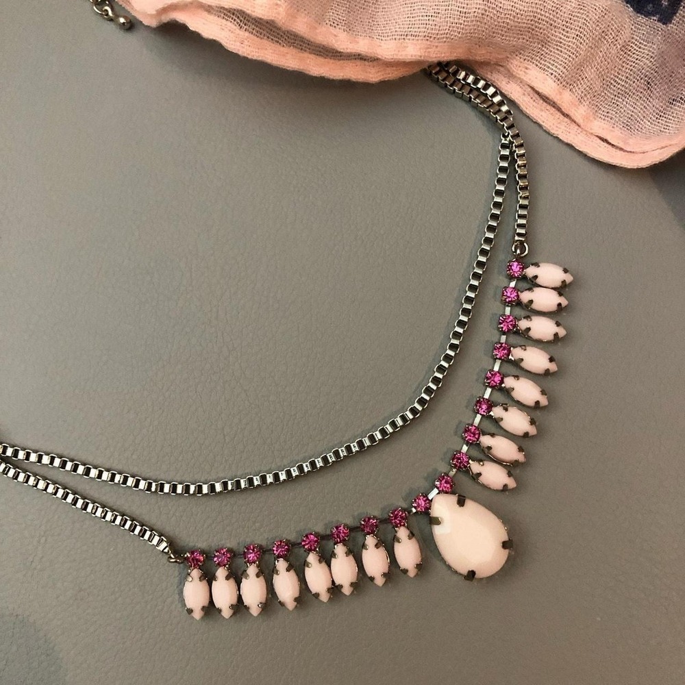Vintage beautiful light pink gemstones double layer choker necklace